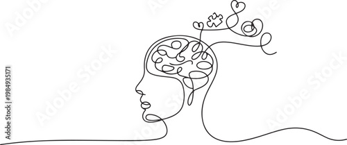 Continuous one line drawing Psychology. World mental health day concept. one line icon drawing vector
