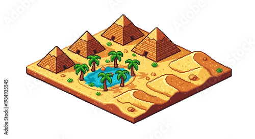 Ancient Egyptian Pyramids Oasis Desert Landscape.