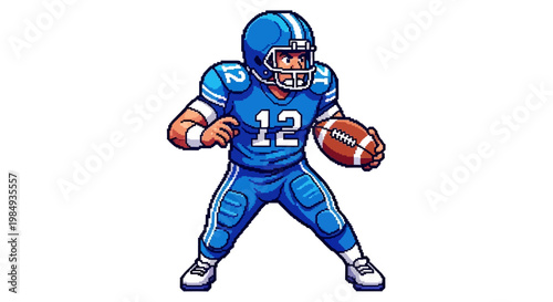American Football Player in Blue Uniform Ready to Throw.