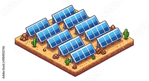 Array of Solar Panels in Desert Landscape.