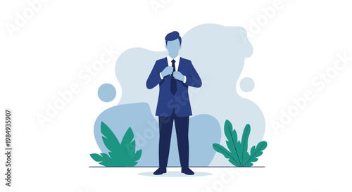 Businessman adjusting tie, confident professional, business attire, modern office background, success concept