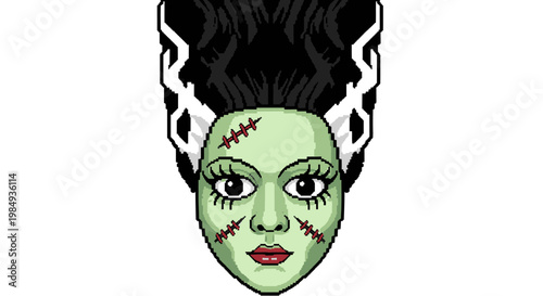 Bride of Frankenstein pixel art character portrait.