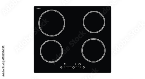 A modern black cooktop with four circular burners displayed as a silhouette