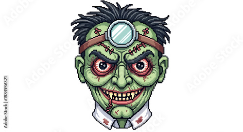 Creepy Mad Scientist Zombie Head Illustration.