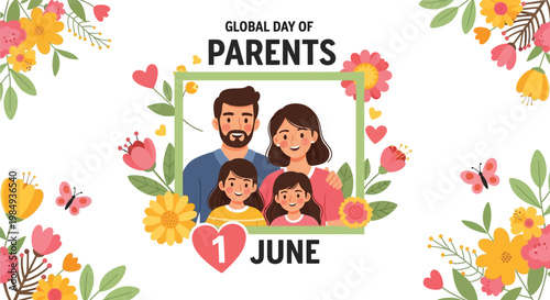 Wallpaper Mural Happy parents and children in a floral frame celebrate Global Day of Parents on June 1st. Torontodigital.ca