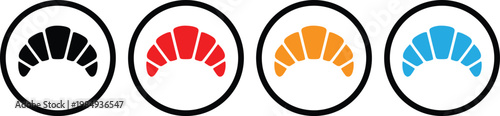 Croissant Icon Set Vector – French Bakery Pastry Symbols in Black and Color Circle Badge Collection