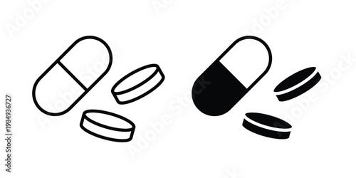 Medicine pills icon and symbol. Vector icons set