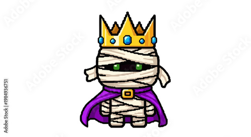 Cute Mummy King Character with Crown and Cape.
