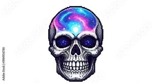 Cosmic Skull With Galaxy Brain and Glowing Eyes.