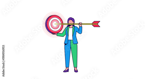 Businesswoman Aiming Arrow at Target Center Accurately.