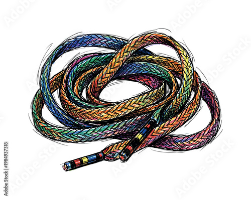 Colorful braided shoelaces in a dynamic coil design
