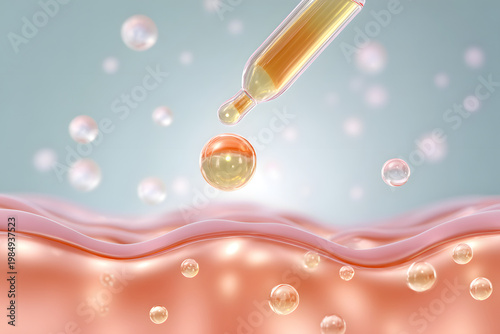 Golden serum dropper, skincare product, oil droplets, beauty treatment, cosmetic application