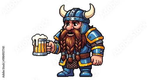 Dwarf Warrior Holding a Frothy Beer Mug.
