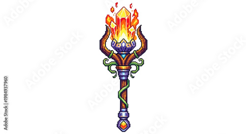 Fantasy Fire Crystal Staff Magical Weapon Illustration.