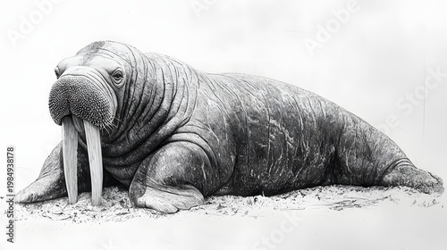 Classic black and white walrus artwork for nautical decor banner