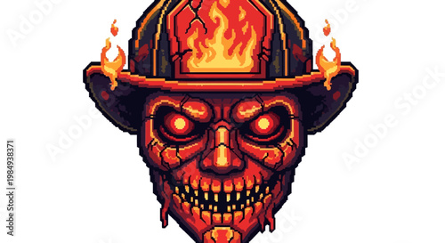 Fiery Skull with Flames and Helmet.
