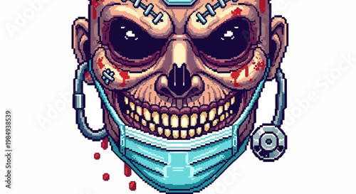 Horror Zombie Doctor Wearing Medical Mask and Stethoscope.
