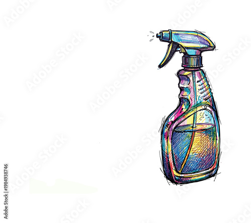 Colorful sketch of a spray bottle with liquid and a spray nozzle