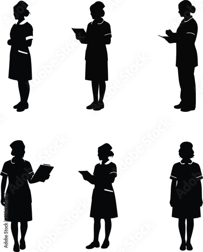 A collection of nurse silhouettes for artwork compositions