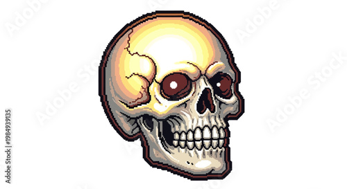 Detailed Human Skull with Red Eyes and Bony Texture.
