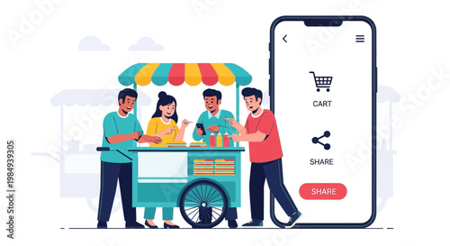 Street Food Ordering App: Customers interact with vendor via mobile app for food delivery