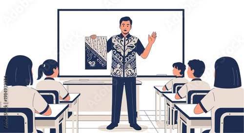 Teacher Explains Batik Pattern to Students in Classroom