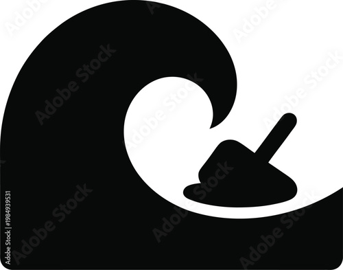 Black Silhouette of a Tsunami Wave Crashing Over a Boat ocean water