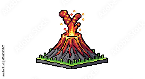 Isometric Volcano Erupting Lava and Ash Illustration.