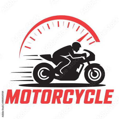Dynamic depiction of a motorcyclist speeding with a speedometer in the background