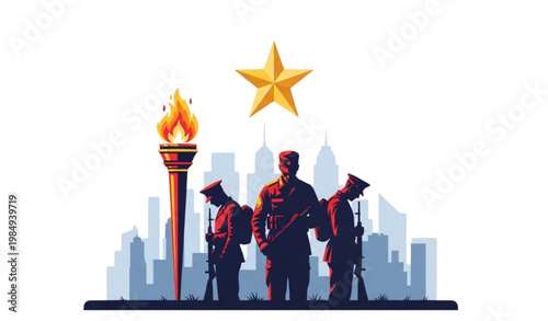 Honor fallen memorial vector soldiers skyline torch star tribute design