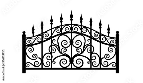 Ornate fence scrollwork vector black iron gate finial section design