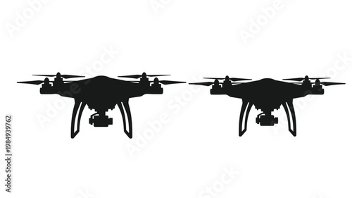 Two black drone silhouettes displayed against a white background silhouette