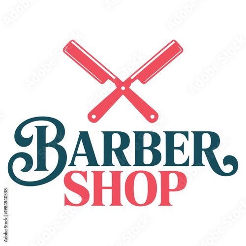 Vintage style barber shop logo featuring crossed barber shears