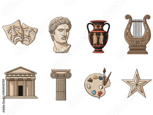 Illustrated collection of diverse architectural landmarks and monuments