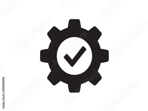 A gear icon with a green checkmark symbol indicating success or approval Vector