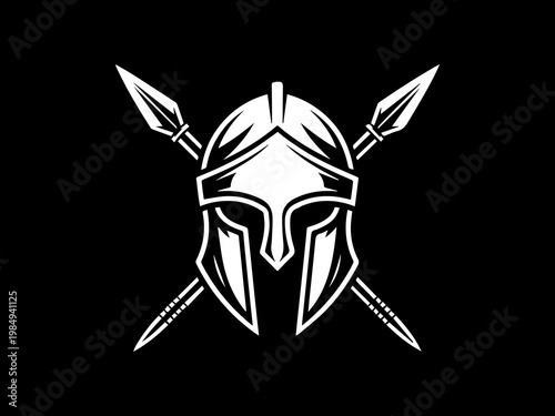 Spartan Helmet and Crossed Spears Illustration