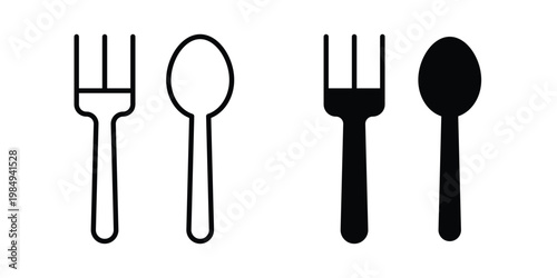 Spoon and Fork icon and symbol. Vector icons set