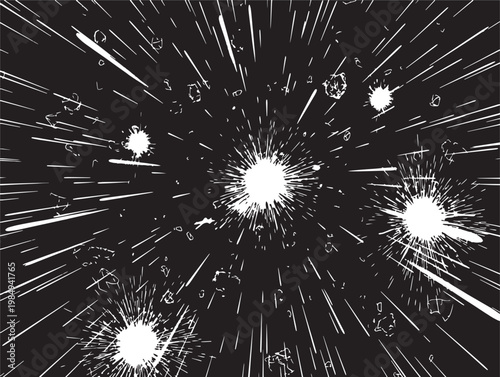 Cosmic nebula with radiating stars and glowing gas clouds Vector