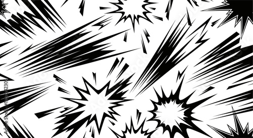 Black and white comic book explosion effects.