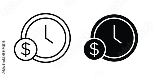 Time is money icon and symbol. Vector icons set