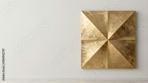 Minimalist Gold Geometric Relief on White Wall with Copy Space for Luxury Interior Design Banner