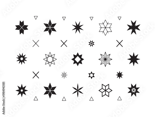 Collection of geometric star patterns with varying complexity and point counts Vector