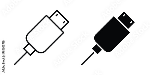 USB cable icon and symbol. Vector icons set