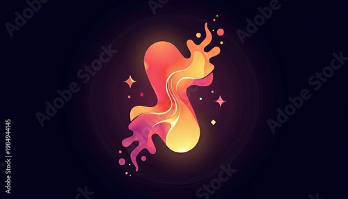 Vibrant Abstract Digital Art with Flowing Shapes and Bright Colors Against a Dark Background