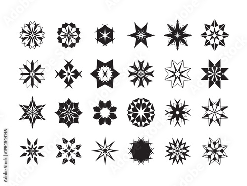 Intricate geometric patterns composed of interconnected star and snowflake designs Vector