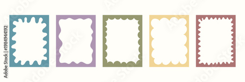 Playful rectangle frame set. Doodle border in Flat design. Organic irregular shapes isolated. Ideal for poster, label, invitations, card, sticker, scrapbook, planner, badge, picture