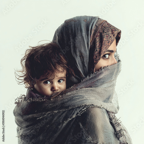 femme voilée et enfant - IA Generated