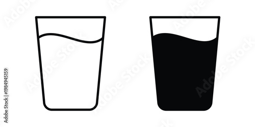 Water glass icon and symbol. Vector icons set