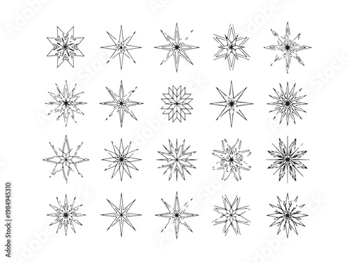 Intricate geometric patterns composed of interconnected circular and triangular shapes Vector