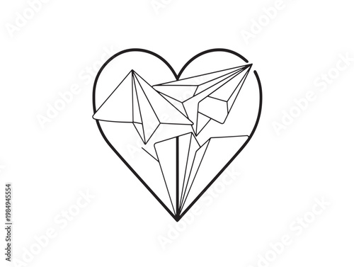 A geometric heart shape composed of intersecting triangular lines and patterns Vector